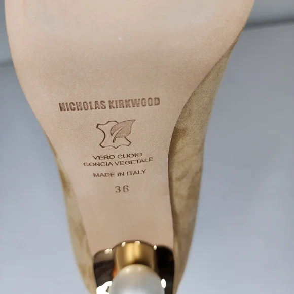 Nicholas Kirkwood Maeva Tan Ankle Boots with Pearl Heel Size 36